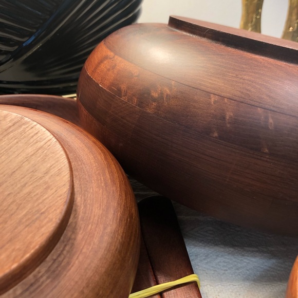 Vintage Baribocraft Wooden Salad Bowl Set with Fork and Spoon Dining 7 Piece Set - Picture 3 of 10